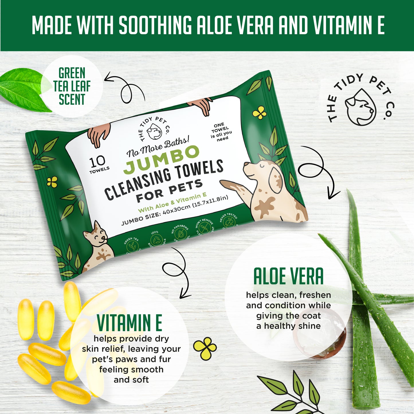 No More Baths! Jumbo Cleansing Towels for Pets